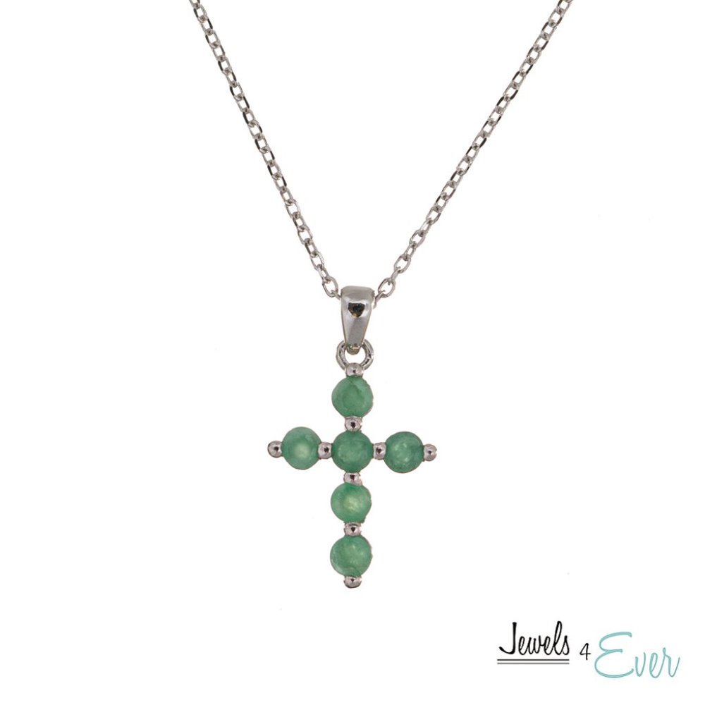 Sterling Silver Cross Emerald Pendant and Chain